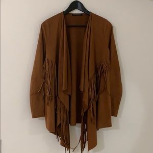 Fringe Faux Suede Open Cardigan